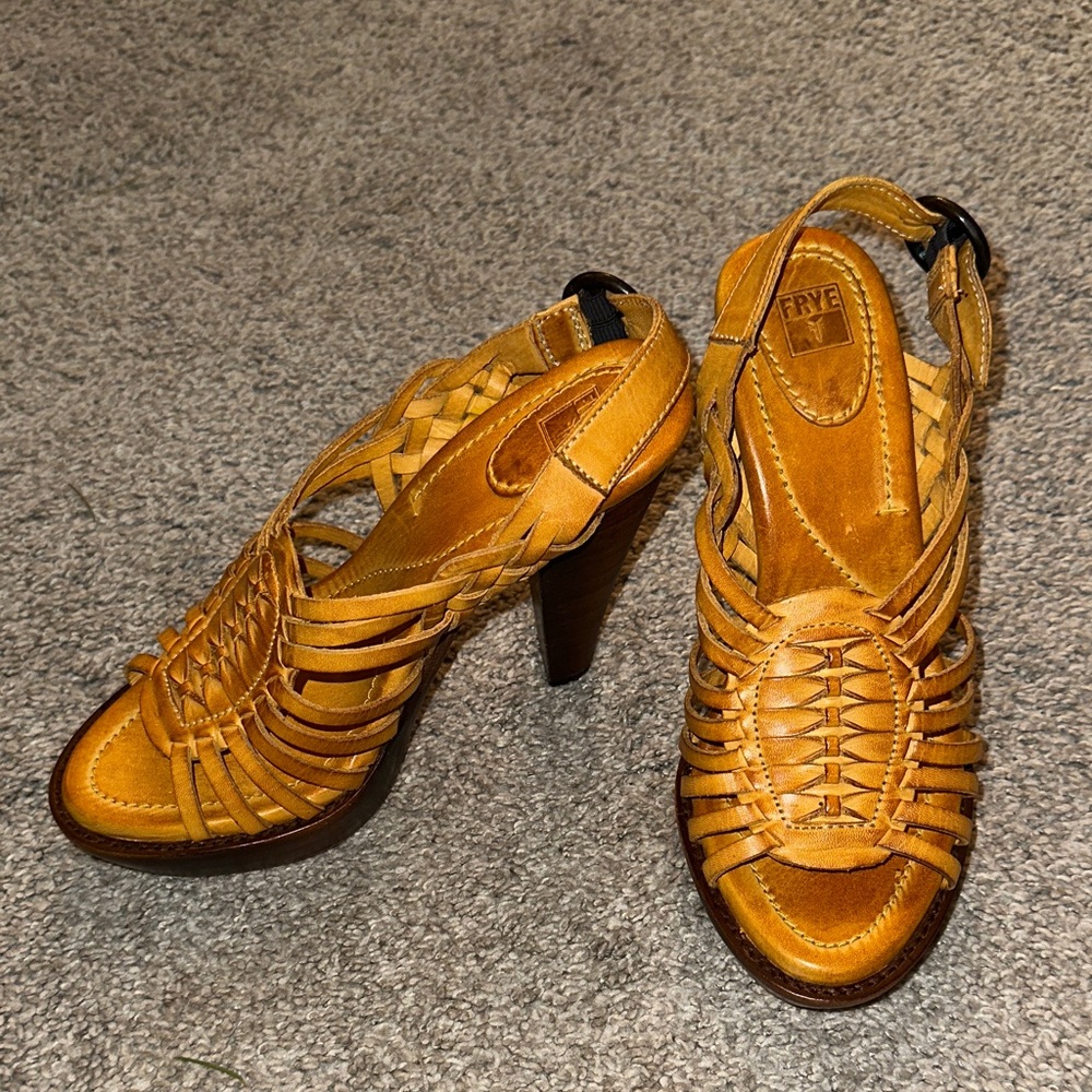 FRYE Joy Huarache Cognac Genuine Leather Platform Heel